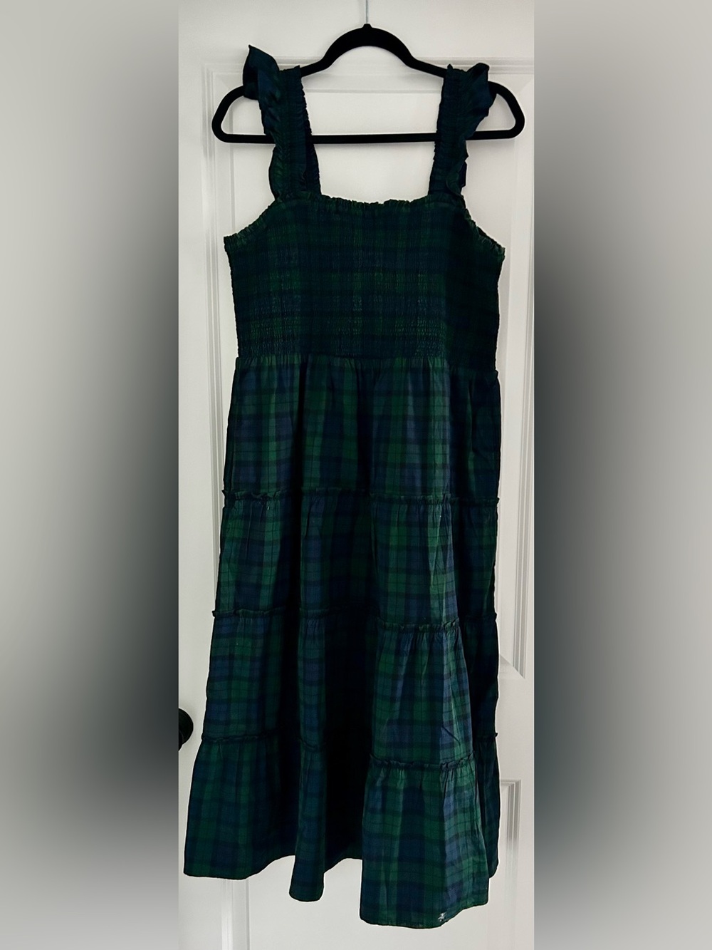 J. Crew Green and Black Smocked Top Maxi Dress